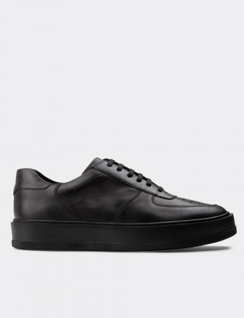 Hakiki Deri Siyah Sneaker Erkek Ayakkabı - 01880MSYHP02