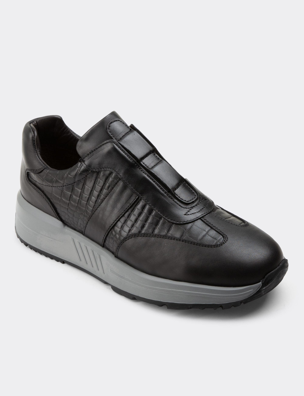 Hakiki Deri Siyah Sneaker Erkek Ayakkabı - 01891MSYHE01