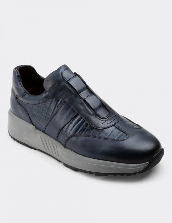 Hakiki Deri Lacivert Sneaker Erkek Ayakkabı - 01891MLCVE01