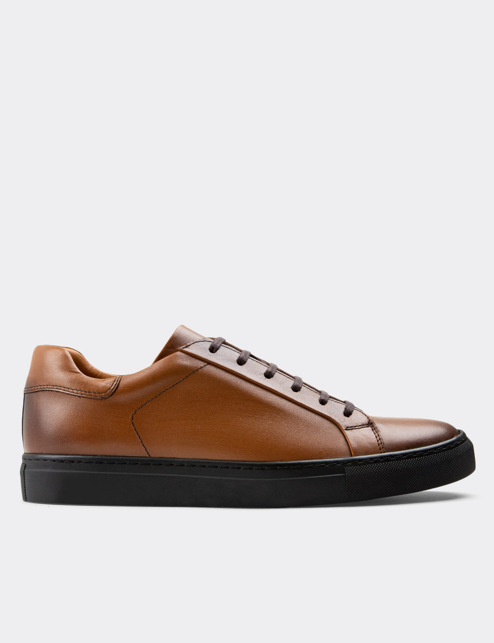 Hakiki Deri Taba Rengi Sneaker Erkek Ayakkabı - 01829MTBAC02