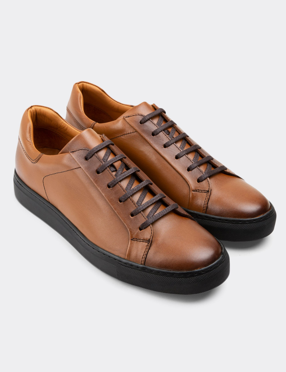 Hakiki Deri Taba Rengi Sneaker Erkek Ayakkabı - 01829MTBAC02