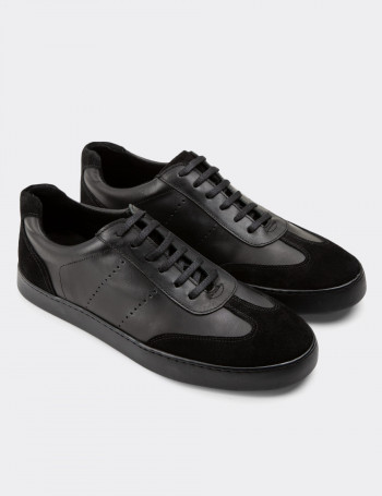 Hakiki Deri Siyah Sneaker Erkek Ayakkabı - 01881MSYHC01
