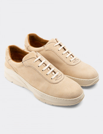 Hakiki Süet Bej Sneaker Erkek Ayakkabı - 01879MBEJC03