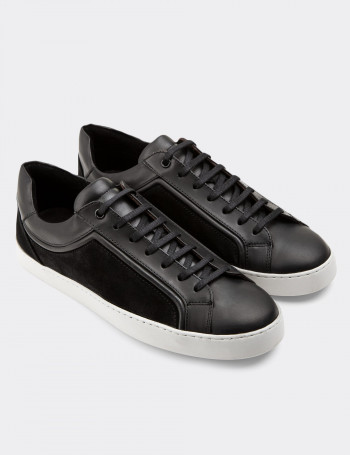Hakiki Süet Siyah Sneaker Erkek Ayakkabı - 01877MSYHP02