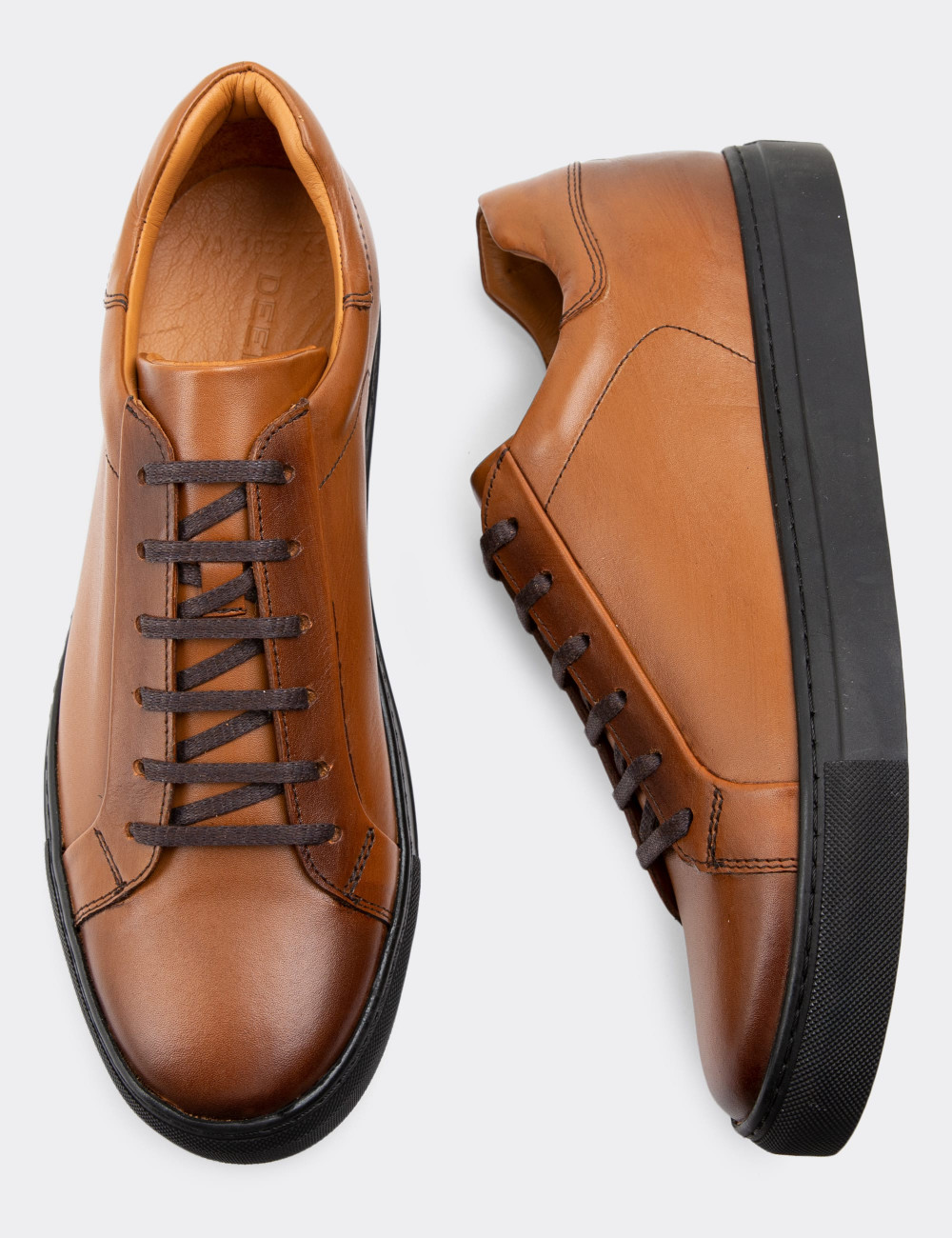 Hakiki Deri Taba Rengi Sneaker Erkek Ayakkabı - 01829MTBAC02