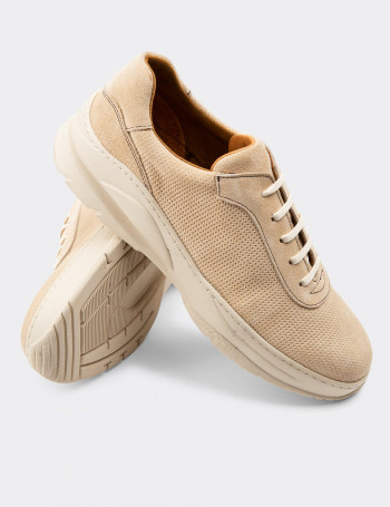 Hakiki Süet Bej Sneaker Erkek Ayakkabı - 01879MBEJC03