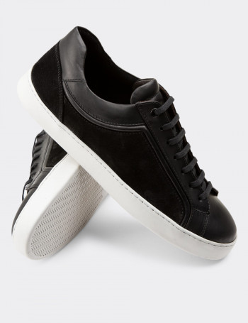 Hakiki Süet Siyah Sneaker Erkek Ayakkabı - 01877MSYHP02