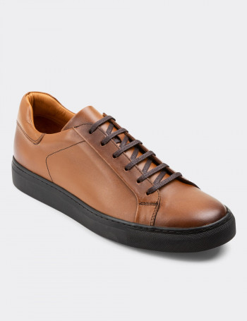 Hakiki Deri Taba Rengi Sneaker Erkek Ayakkabı - 01829MTBAC02