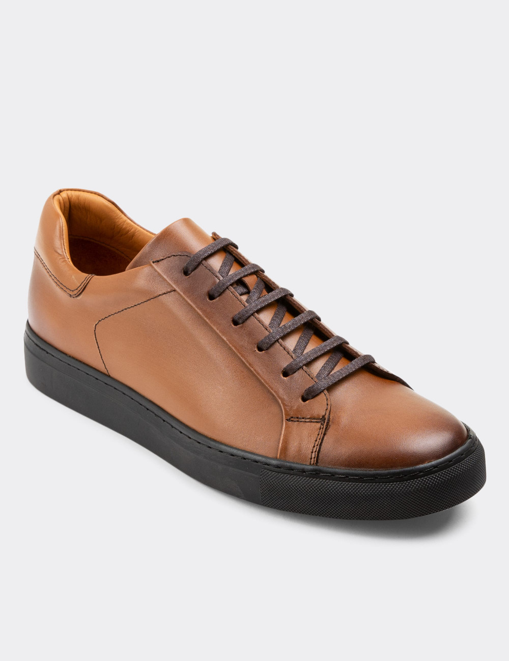 Hakiki Deri Taba Rengi Sneaker Erkek Ayakkabı - 01829MTBAC02