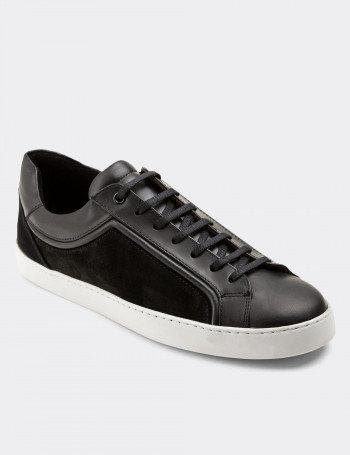 Hakiki Süet Siyah Sneaker Erkek Ayakkabı - 01877MSYHP02
