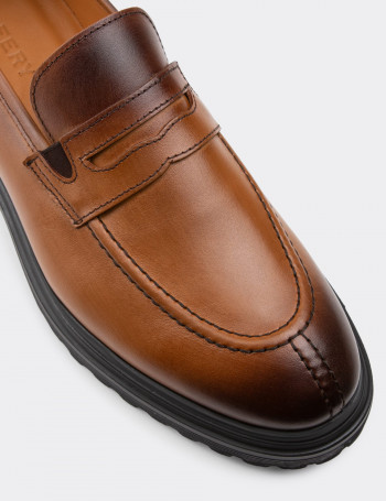 Hakiki Deri Taba Rengi Loafer Erkek Ayakkabı - 01878MTBAE01