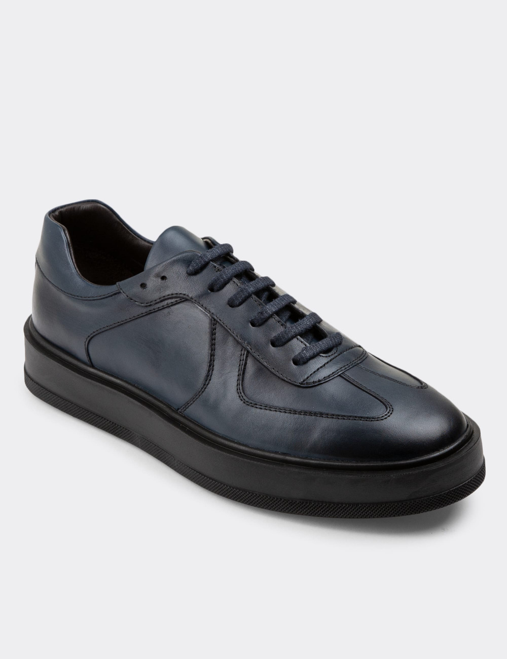 Hakiki Deri Lacivert Sneaker Erkek Ayakkabı - 01850MLCVP01
