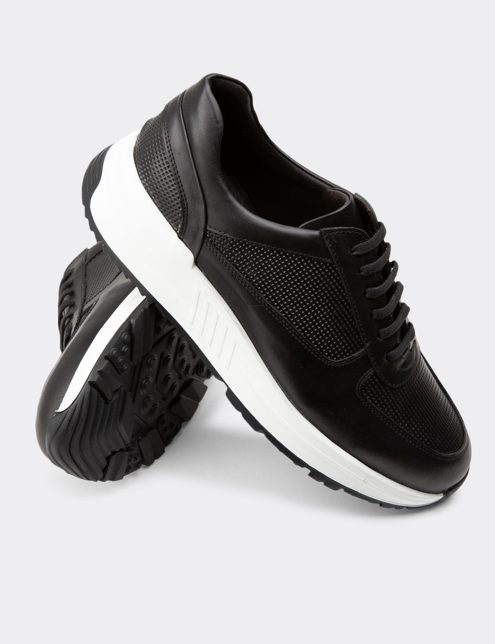 Hakiki Deri Siyah Sneaker Erkek Ayakkabı - 01887MSYHE01