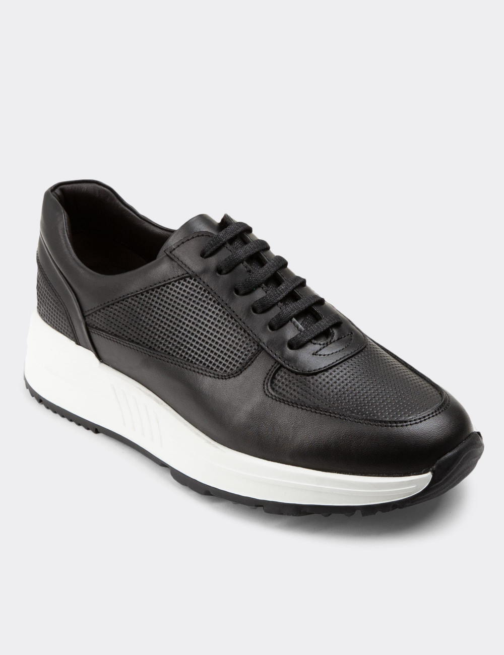 Hakiki Deri Siyah Sneaker Erkek Ayakkabı - 01887MSYHE01