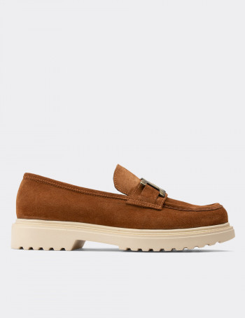 Hakiki Süet Taba Rengi Loafer Kadın Ayakkabı - 01902ZTBAP01