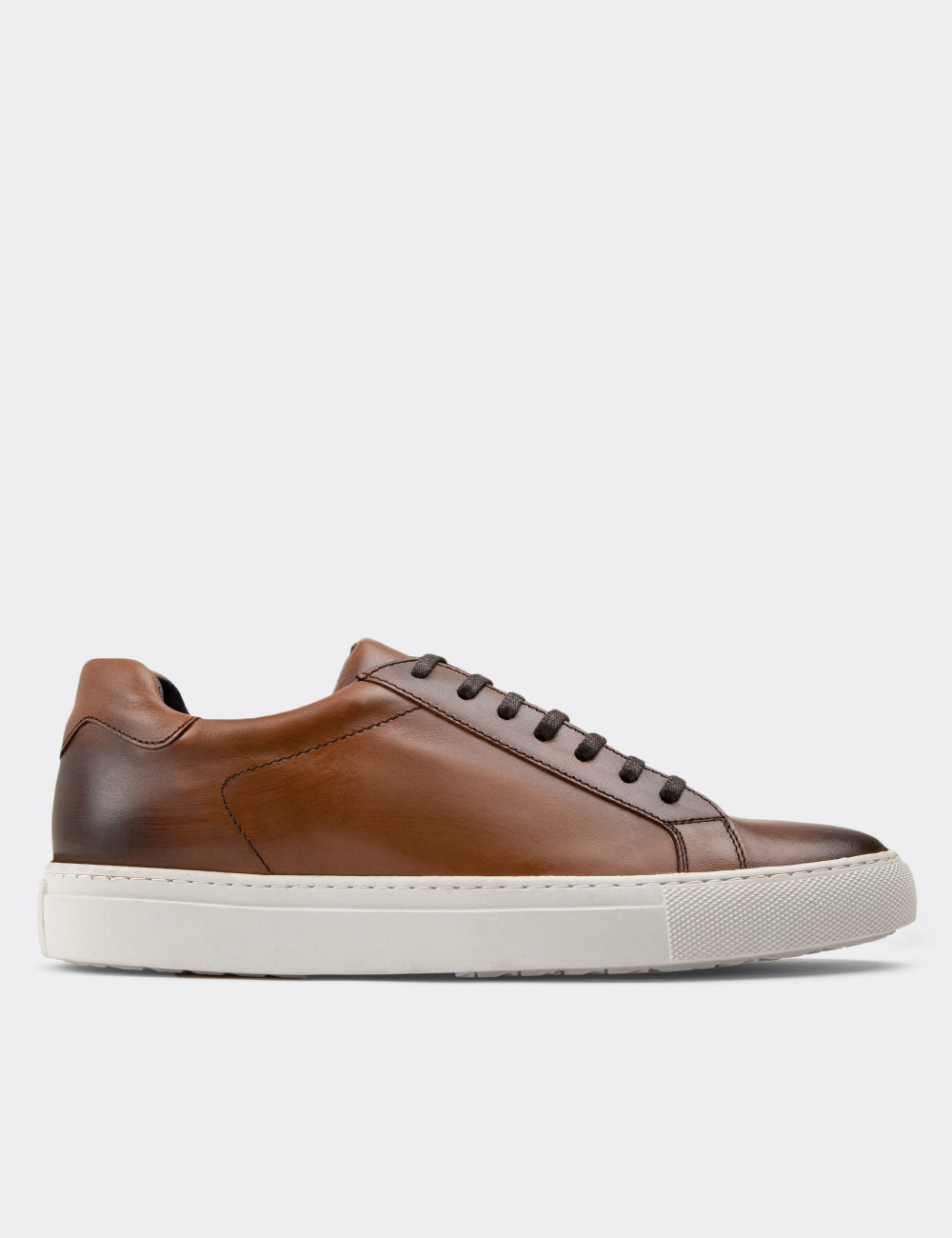 Hakiki Deri Taba Rengi Sneaker Erkek Ayakkabı - 01681MTBAC03