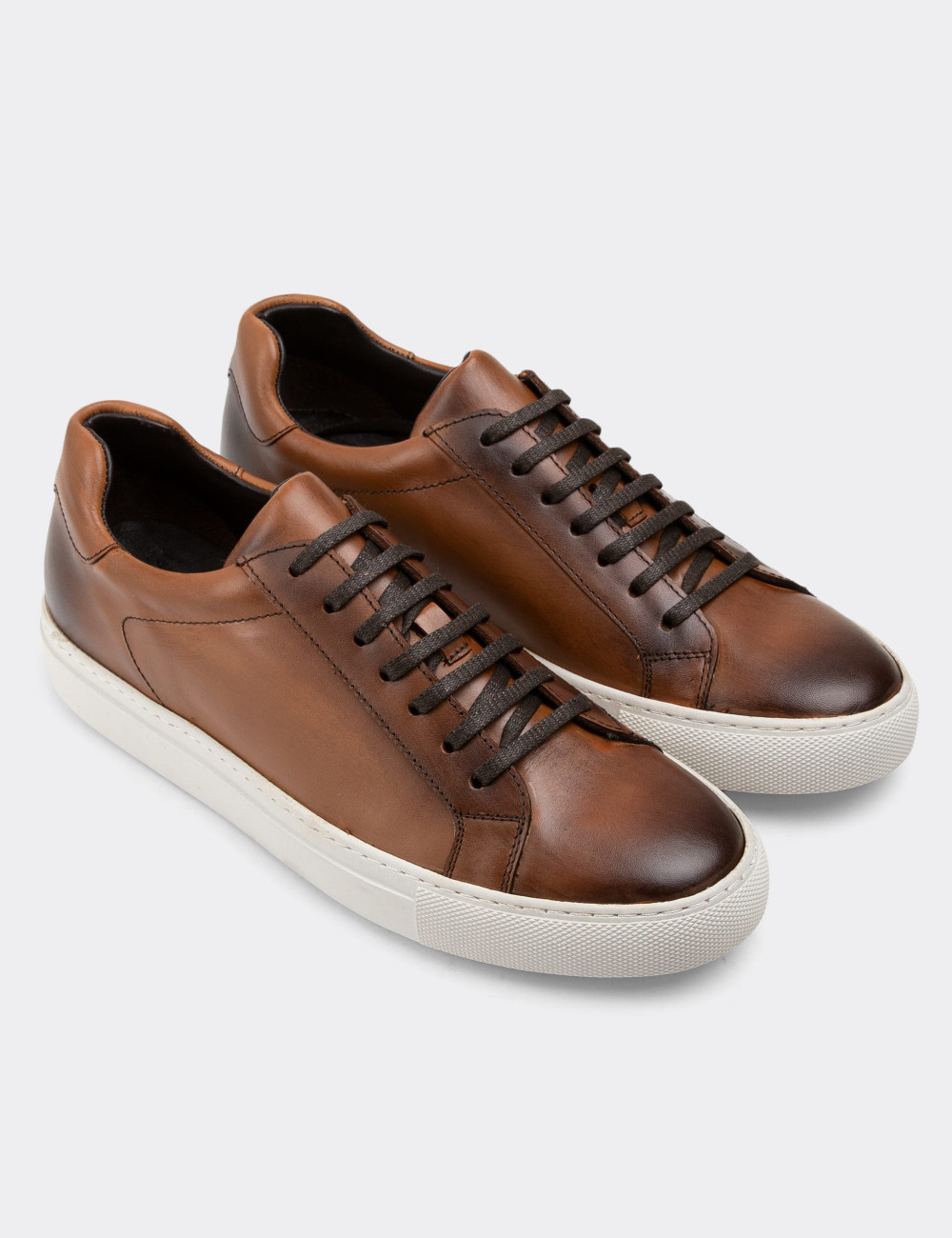 Hakiki Deri Taba Rengi Sneaker Erkek Ayakkabı - 01681MTBAC03