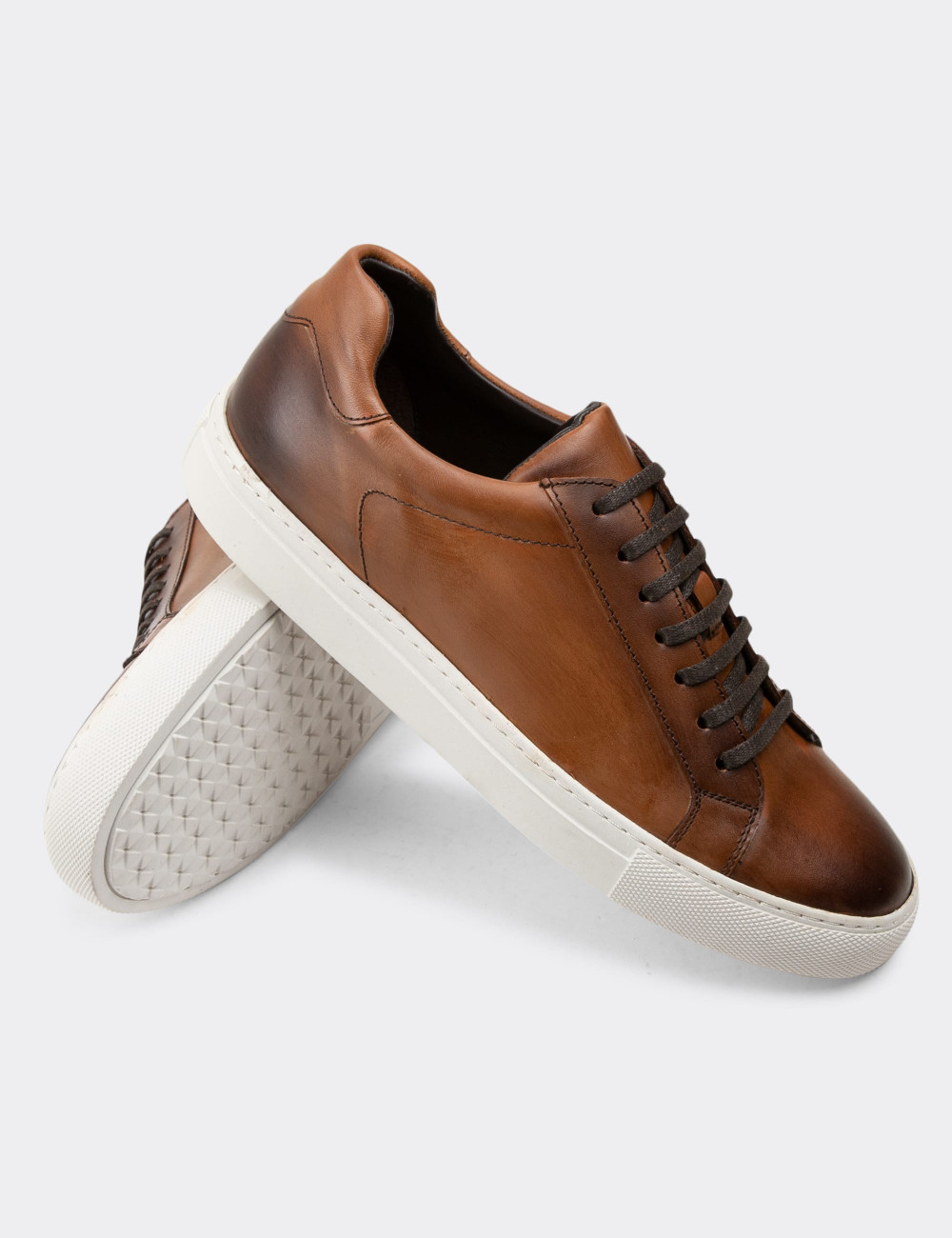 Hakiki Deri Taba Rengi Sneaker Erkek Ayakkabı - 01681MTBAC03
