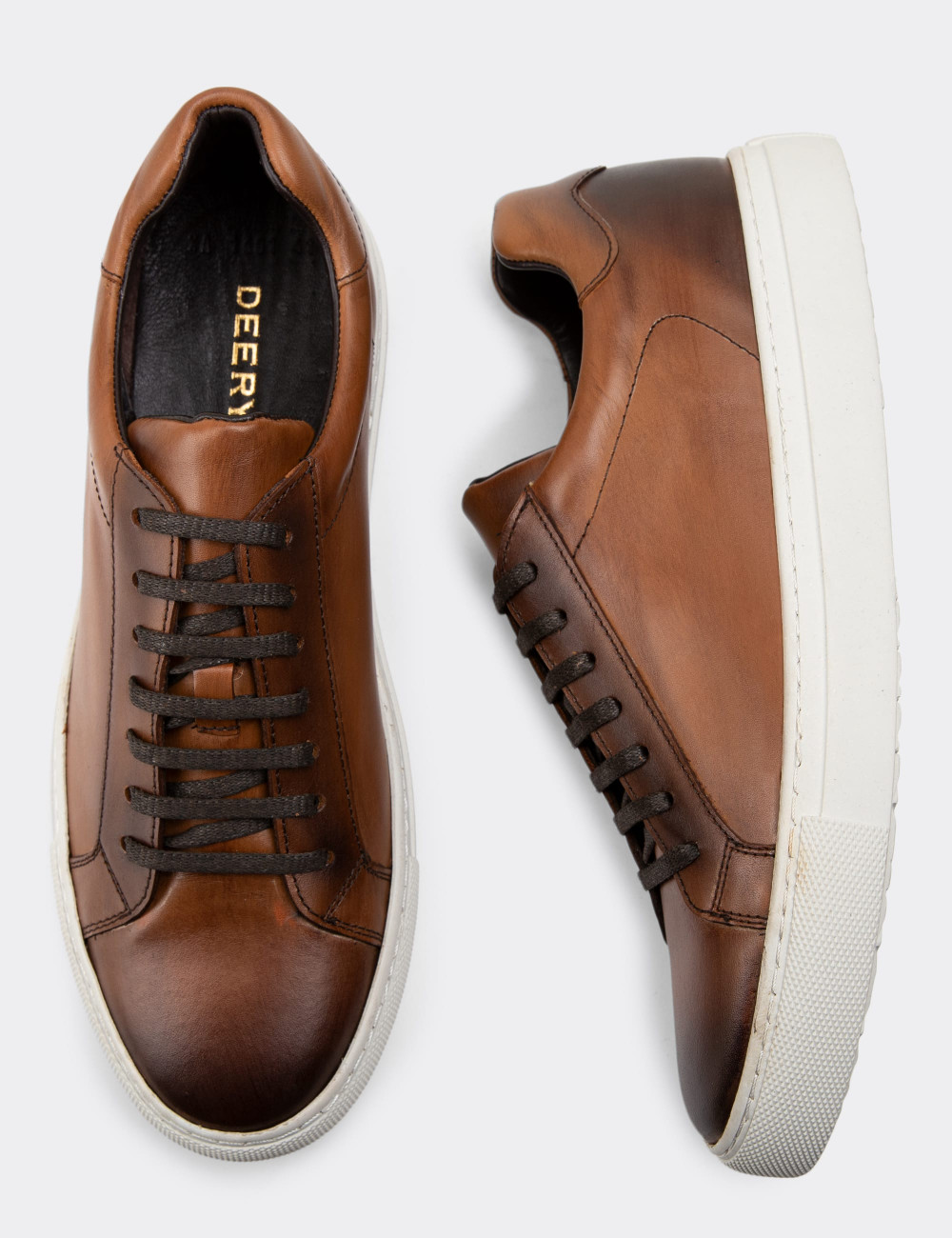 Hakiki Deri Taba Rengi Sneaker Erkek Ayakkabı - 01681MTBAC03