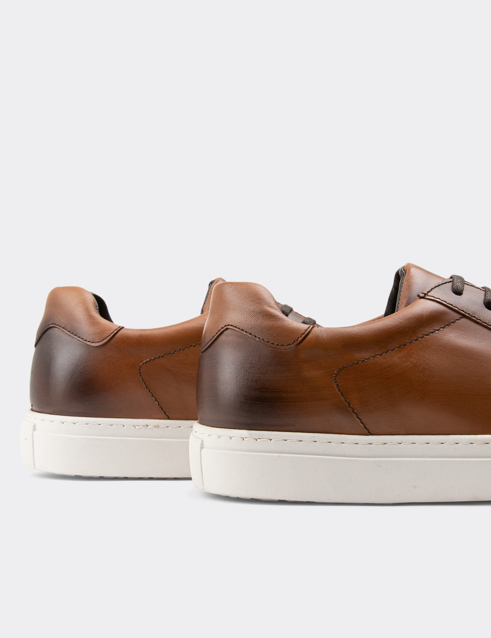 Hakiki Deri Taba Rengi Sneaker Erkek Ayakkabı - 01681MTBAC03