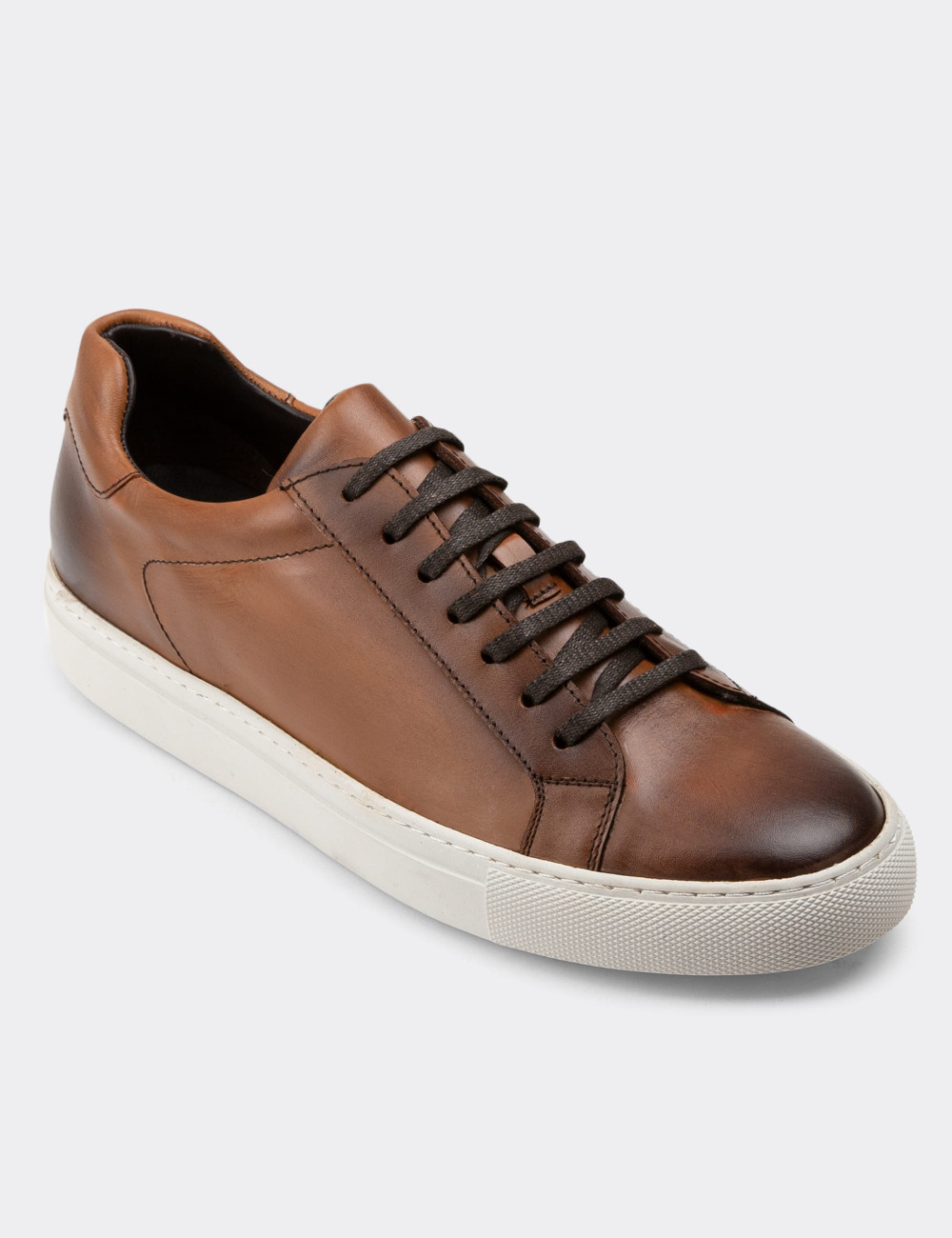Hakiki Deri Taba Rengi Sneaker Erkek Ayakkabı - 01681MTBAC03