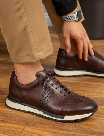 Hakiki Deri Kahverengi Sneaker Erkek Ayakkabı - 01738MKHVT01