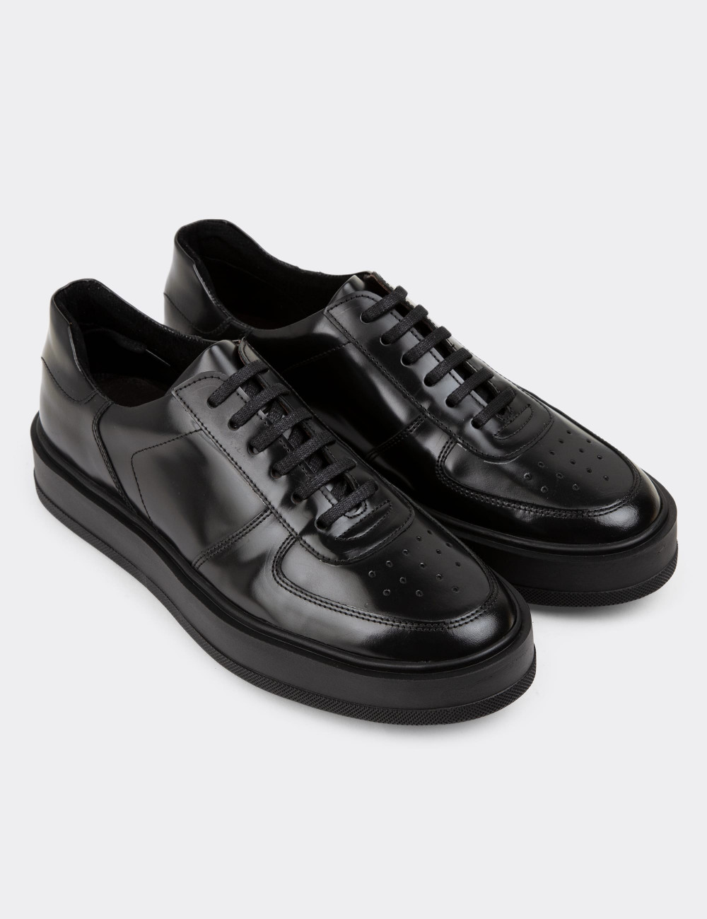 Hakiki Deri Siyah Sneaker Erkek Ayakkabı - 01880MSYHP03