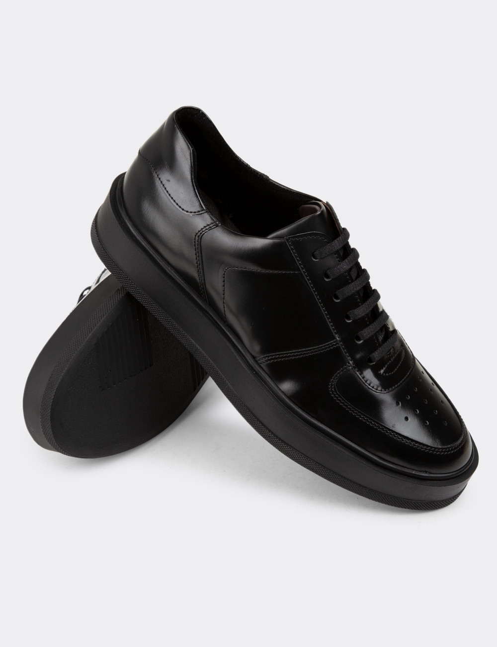 Hakiki Deri Siyah Sneaker Erkek Ayakkabı - 01880MSYHP03
