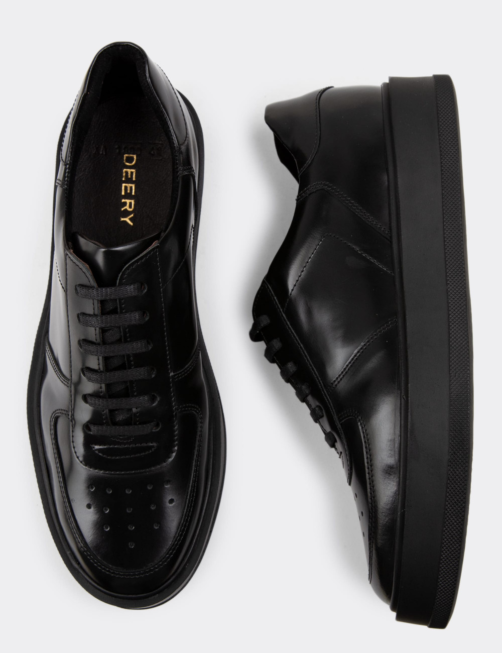 Hakiki Deri Siyah Sneaker Erkek Ayakkabı - 01880MSYHP03