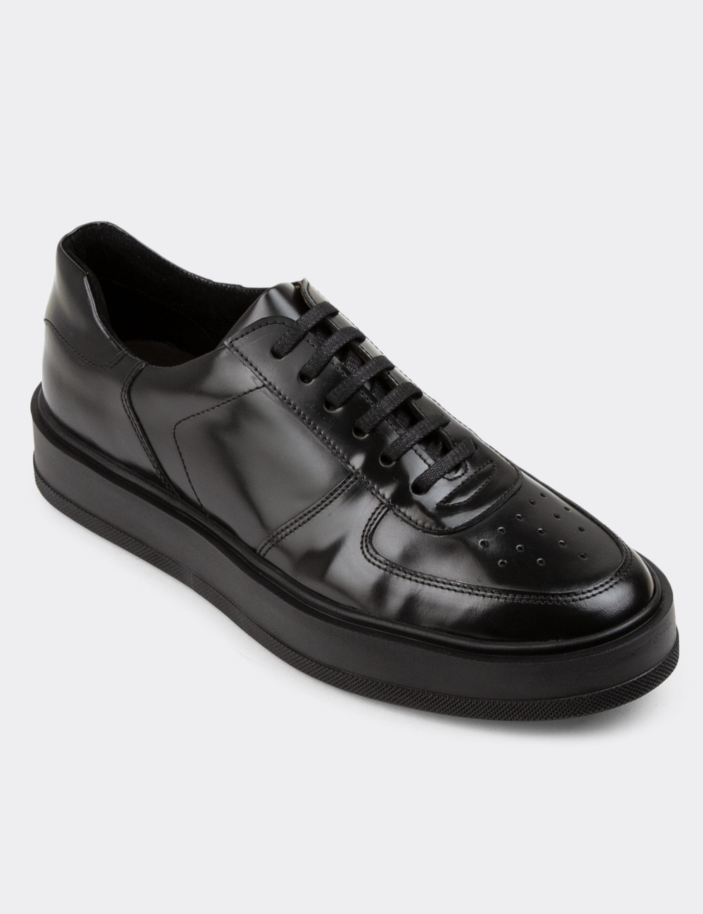 Hakiki Deri Siyah Sneaker Erkek Ayakkabı - 01880MSYHP03