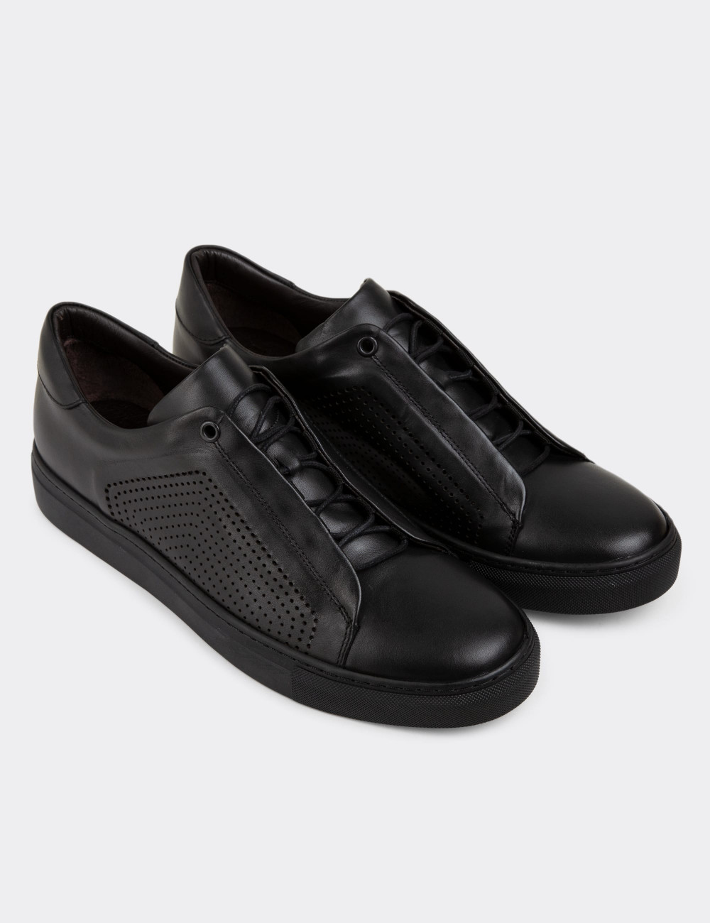 Hakiki Deri Siyah Sneaker Erkek Ayakkabı - 01834MSYHC02