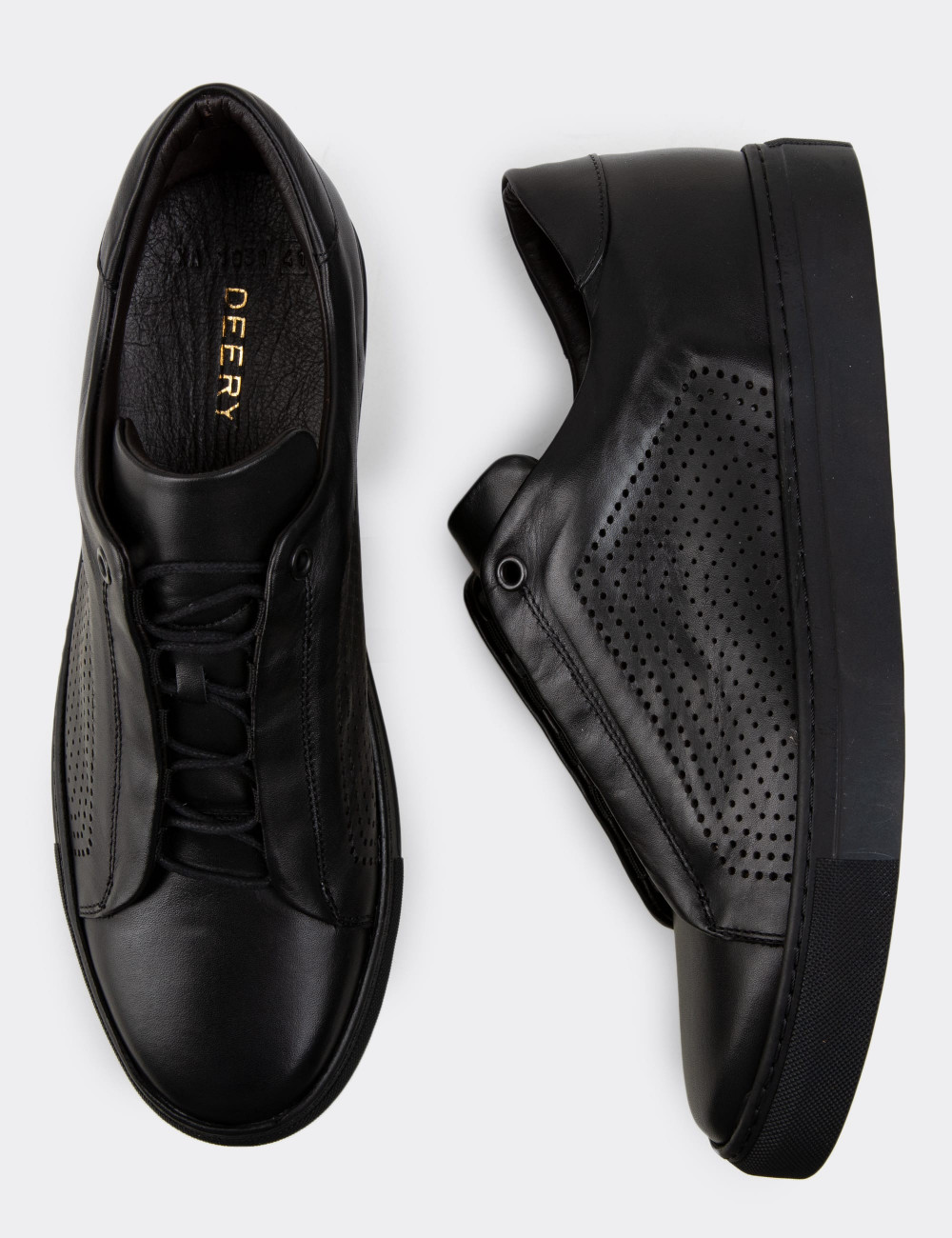 Hakiki Deri Siyah Sneaker Erkek Ayakkabı - 01834MSYHC02