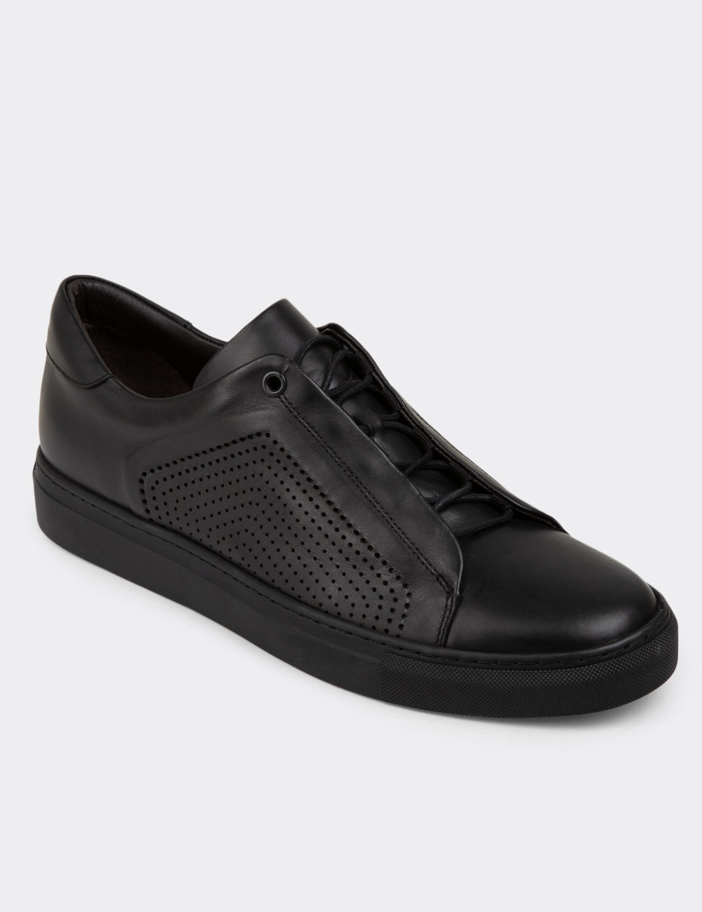 Hakiki Deri Siyah Sneaker Erkek Ayakkabı - 01834MSYHC02