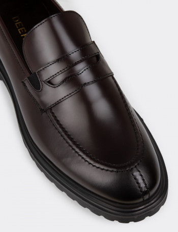 Hakiki Deri Bordo Loafer Erkek Ayakkabı - 01878MBRDE01