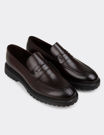 Hakiki Deri Bordo Loafer Erkek Ayakkabı - 01878MBRDE01