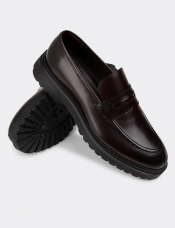 Hakiki Deri Bordo Loafer Erkek Ayakkabı - 01878MBRDE01
