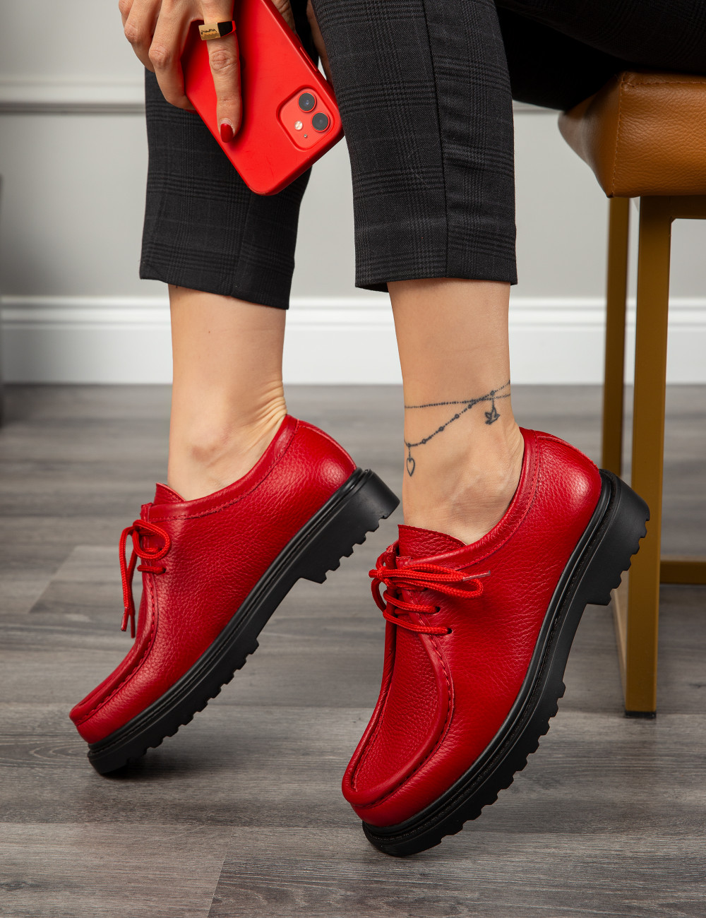 Hakiki Deri Kırmızı Günlük Kadın Ayakkabı - 01935ZKRMC01