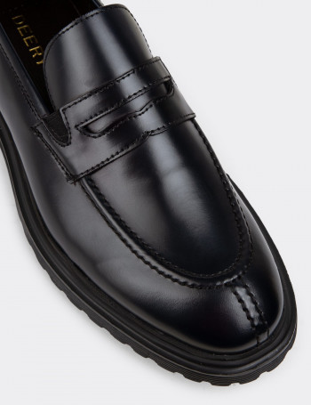 Hakiki Deri Lacivert Loafer Erkek Ayakkabı - 01878MLCVE01