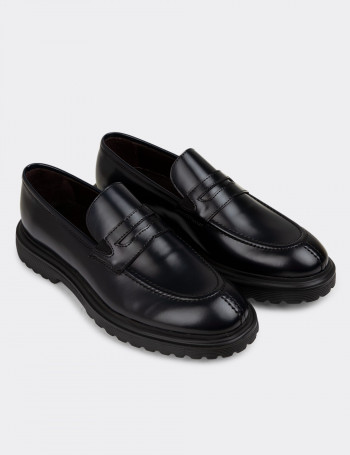 Hakiki Deri Lacivert Loafer Erkek Ayakkabı - 01878MLCVE01