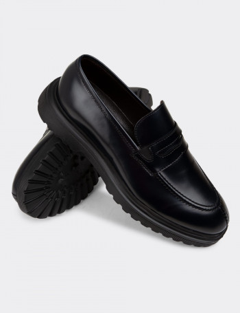 Hakiki Deri Lacivert Loafer Erkek Ayakkabı - 01878MLCVE01