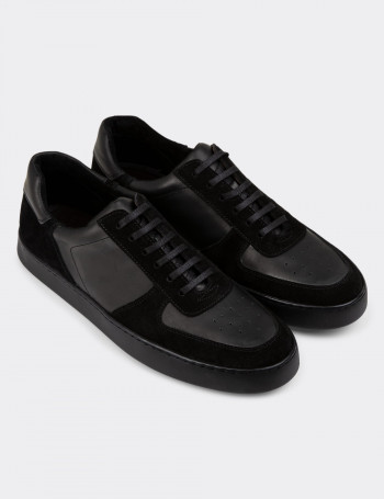 Hakiki Deri Siyah Sneaker Erkek Ayakkabı - 01860MSYHC02