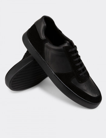 Hakiki Deri Siyah Sneaker Erkek Ayakkabı - 01860MSYHC02