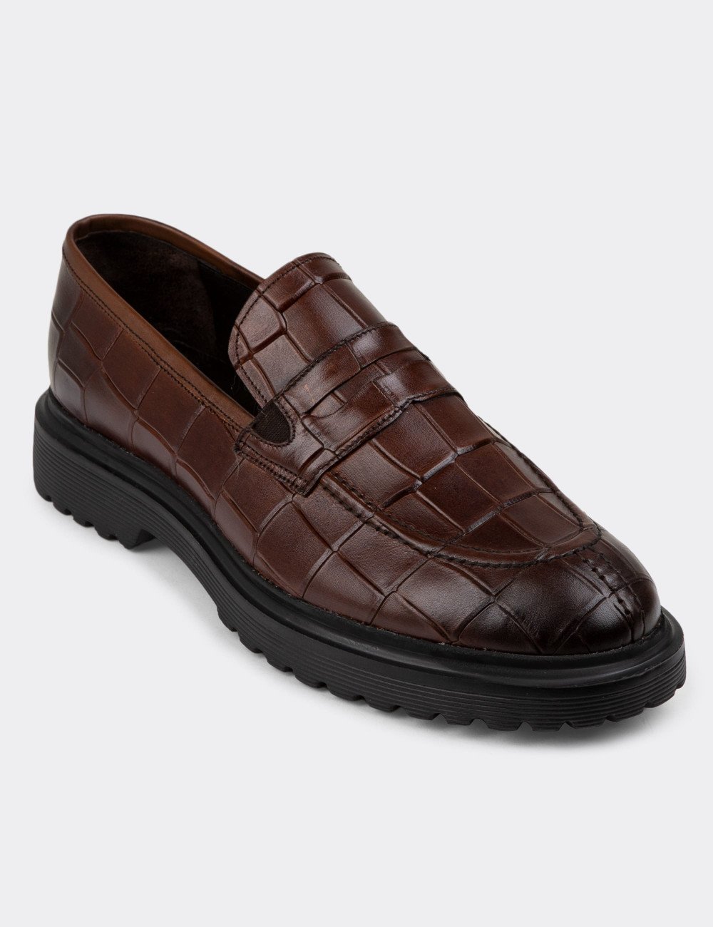 Hakiki Deri Kahverengi Loafer Erkek Ayakkabı - 01878MKHVE01