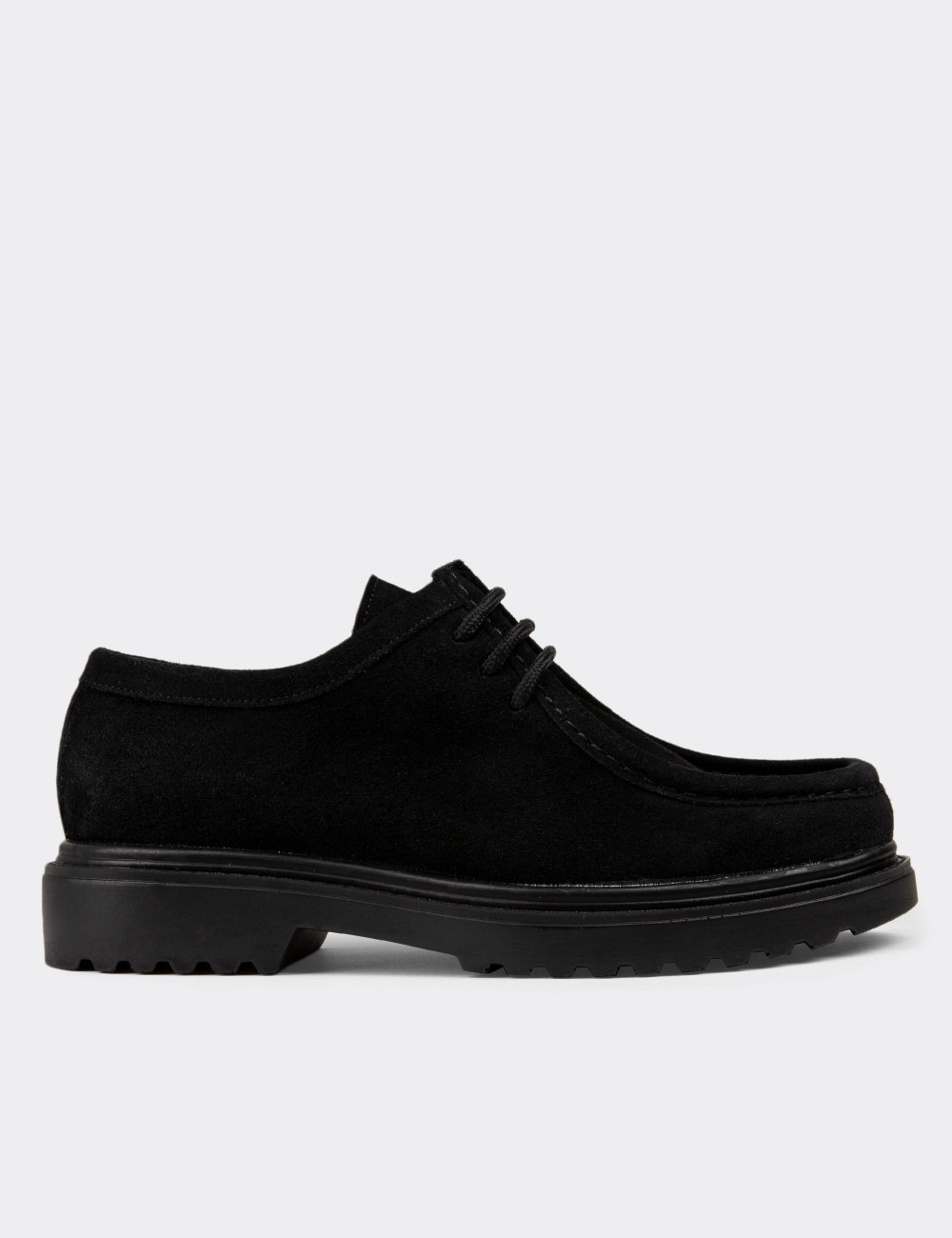 Black Suede Leather Lace-up Shoes 01430ZSYHE05 - Deery