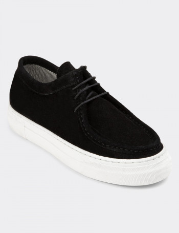 Hakiki Süet Siyah Kadın Sneaker - Z1682ZSYHC01