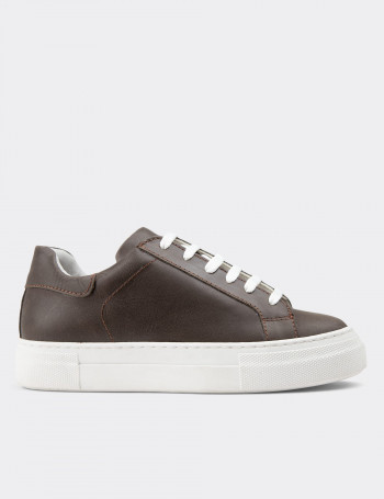 Hakiki Deri Kahverengi Sneaker Kadın Ayakkabı - Z1681ZKHVC34