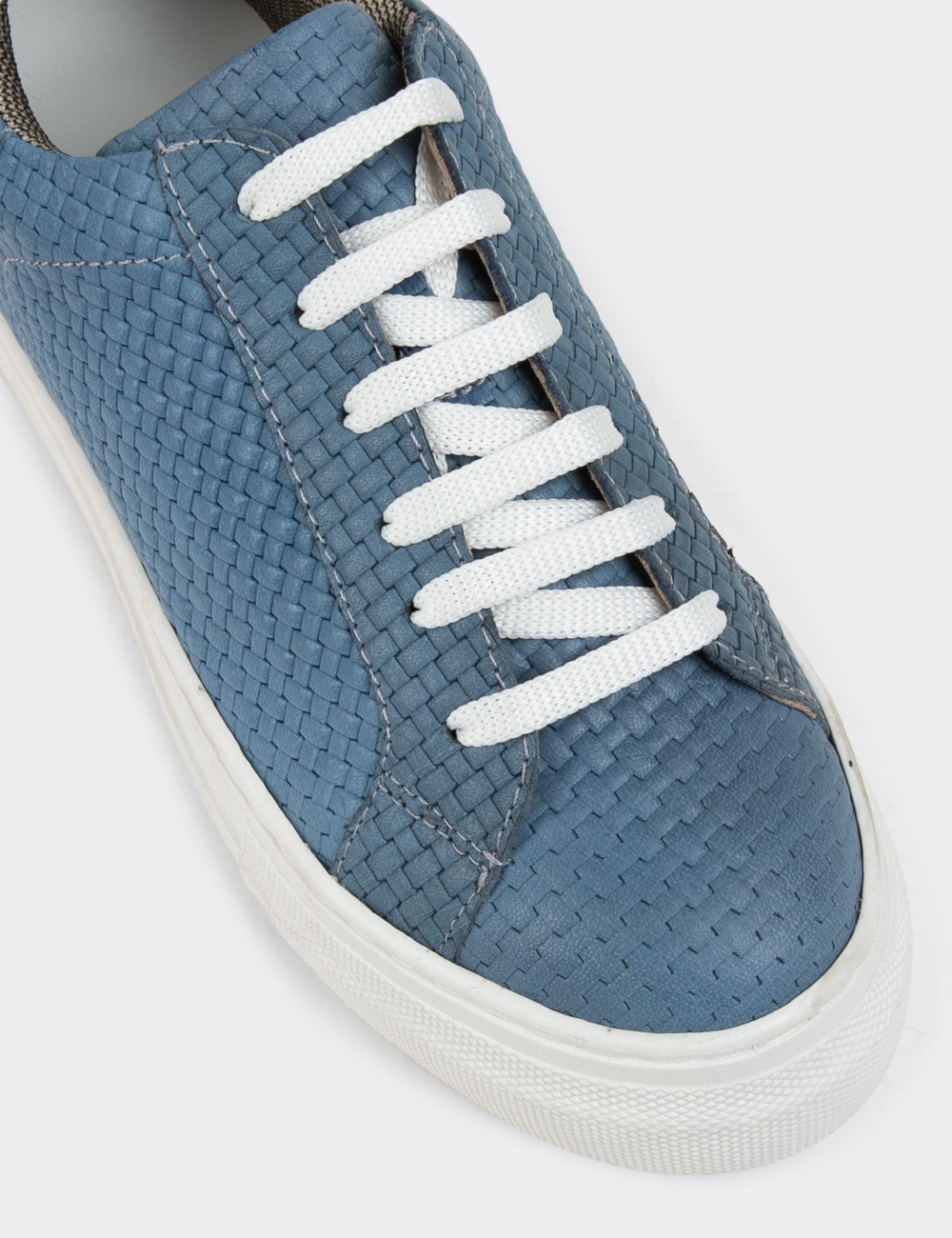 Hakiki Deri Mavi Hasır Desen Kadın Sneaker Ayakkabı - Z1681ZMVIC16