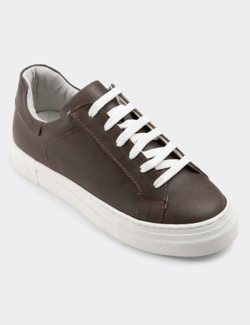 Hakiki Deri Kahverengi Sneaker Kadın Ayakkabı - Z1681ZKHVC34