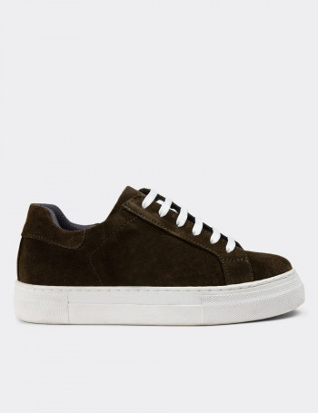 Hakiki Süet Haki Sneaker Kadın Ayakkabı - Z1681ZHAKC08
