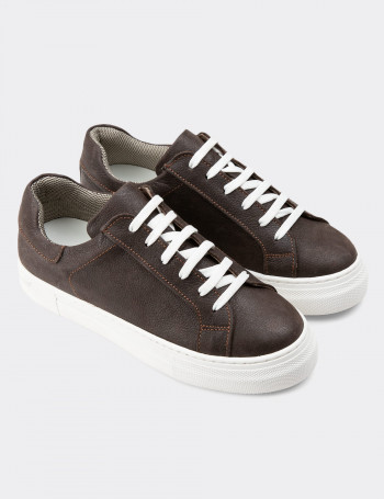 Hakiki Deri Kahverengi Sneaker Kadın Ayakkabı - Z1681ZKHVC27